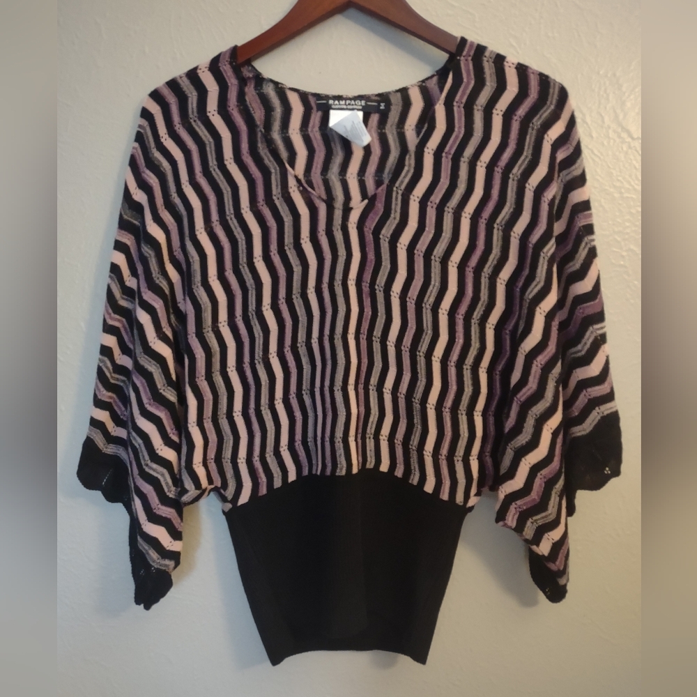 Y2K Rampage Clothing Co. Vintage 90s Zigzag Black Pink Sweater Top Size M - Picture 2 of 13